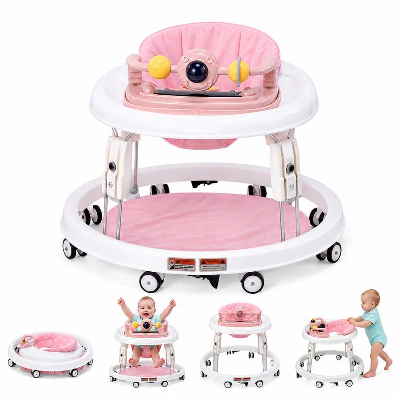 1-Touch Foldable Anti Fall Baby Walker, 7 Adjustable Heights, Portable Design, Anti-Rollover, Music Toy