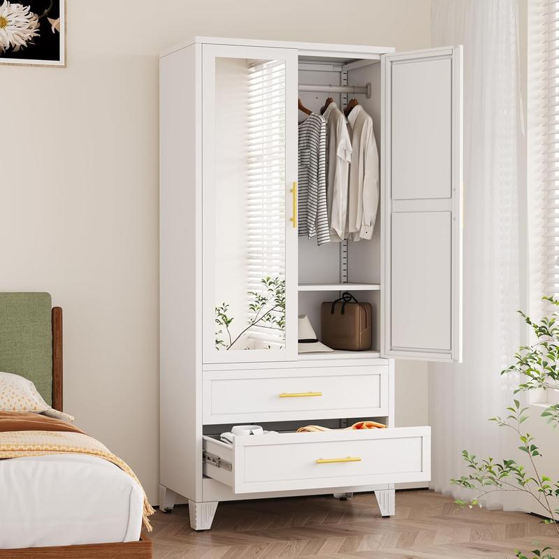 Metal Wardrobe Closet with Mirror