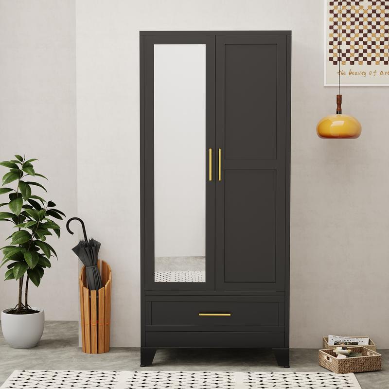 Metal Wardrobe Closet with Mirror