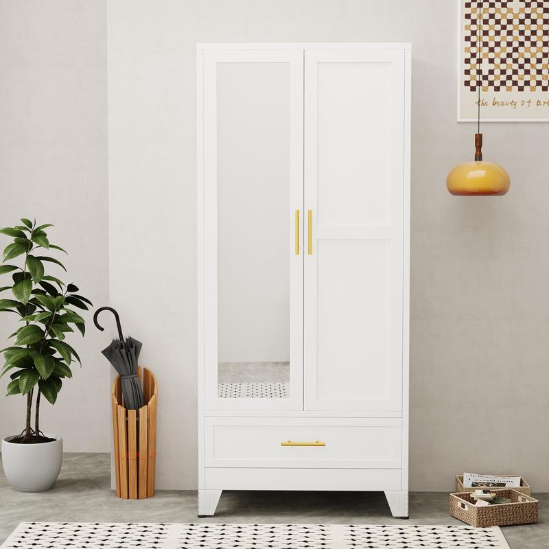Metal Wardrobe Closet with Mirror