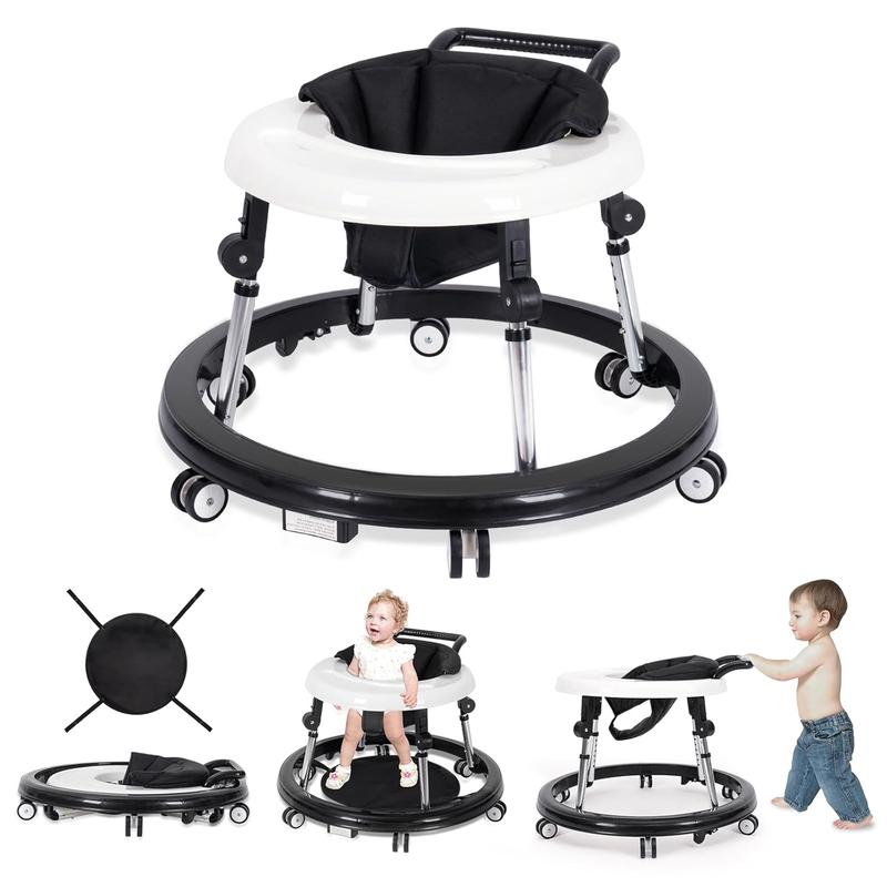 Baby Walker Foldable with Wheels, 9 Adjustable Heights, 7–18 Months