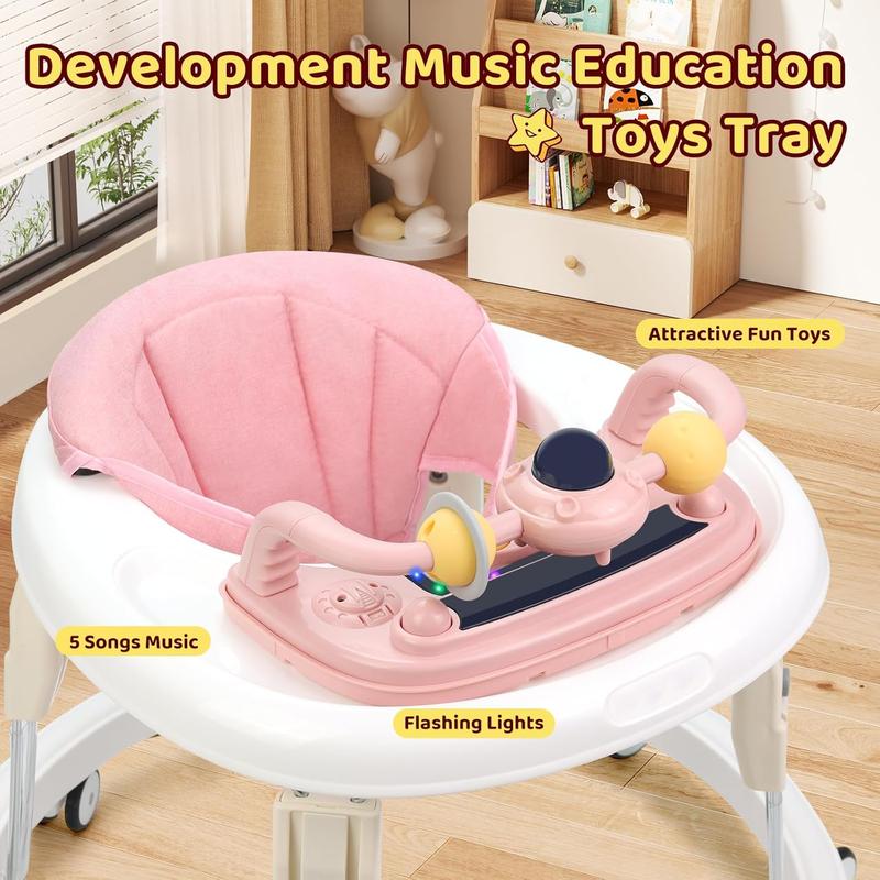 1-Touch Foldable Anti Fall Baby Walker, 7 Adjustable Heights, Portable Design, Anti-Rollover, Music Toy