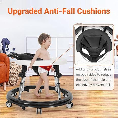Baby Walker Foldable with Wheels, 9 Adjustable Heights, 7–18 Months