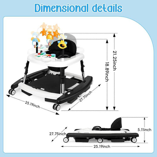 5-in-1 Baby Walker for 6-18 Months, 5 Adjustable Heights, Foldable Activity Walker with Bouncer, Music, Feeding Tray & Removable Footrest
