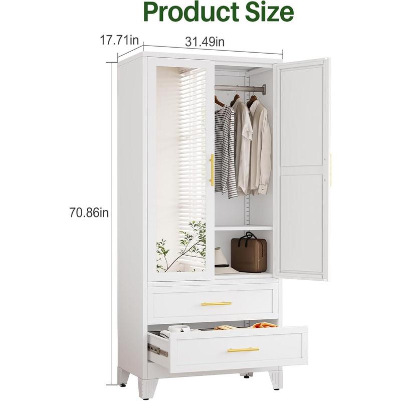 Metal Wardrobe Closet with Mirror