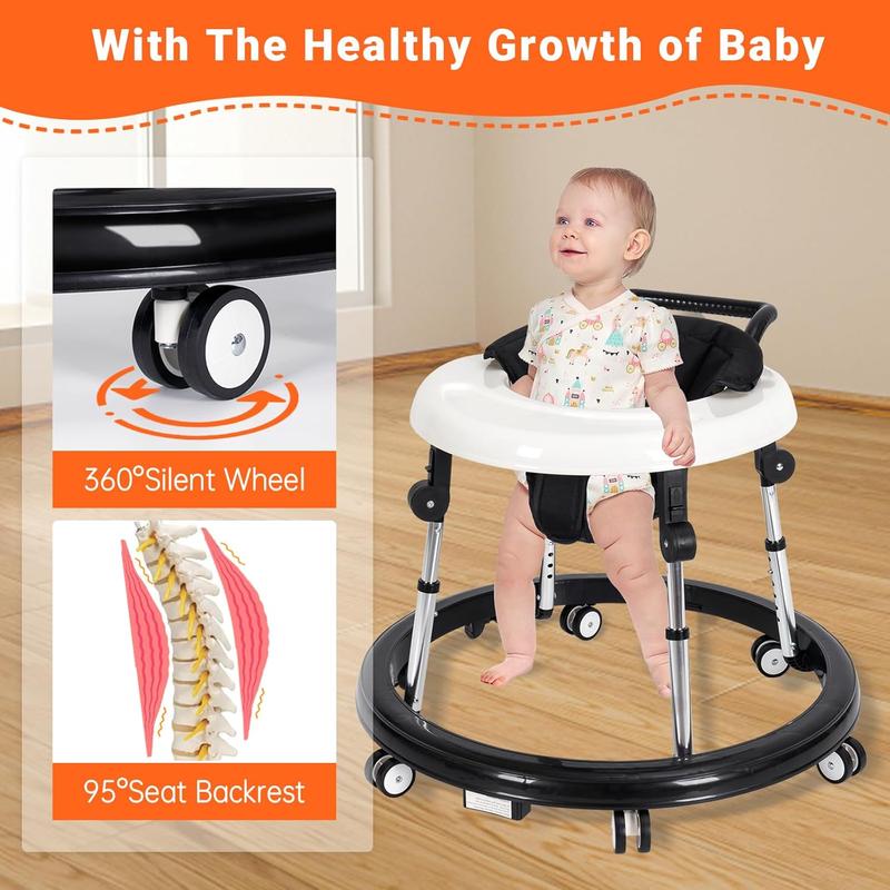 Baby Walker Foldable with Wheels, 9 Adjustable Heights, 7–18 Months