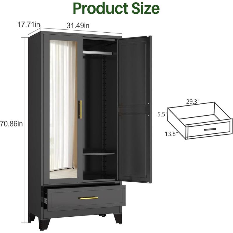 Metal Wardrobe Closet with Mirror