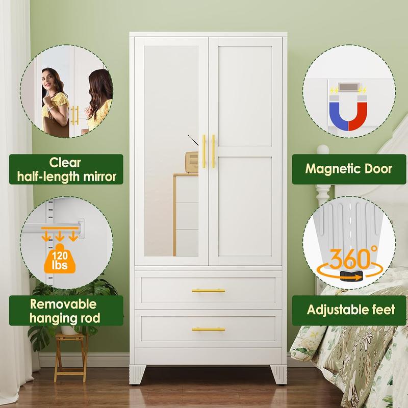 Metal Wardrobe Closet with Mirror