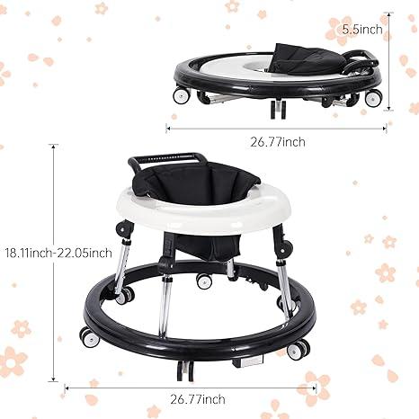 Baby Walker Foldable with Wheels, 9 Adjustable Heights, 7–18 Months