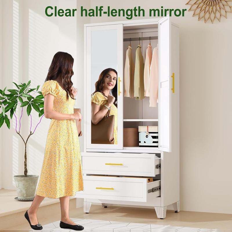 Metal Wardrobe Closet with Mirror