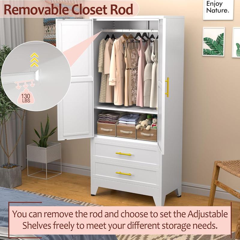 Metal Wardrobe Closet with Mirror
