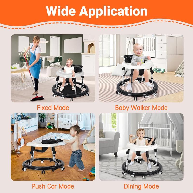 Baby Walker Foldable with Wheels, 9 Adjustable Heights, 7–18 Months