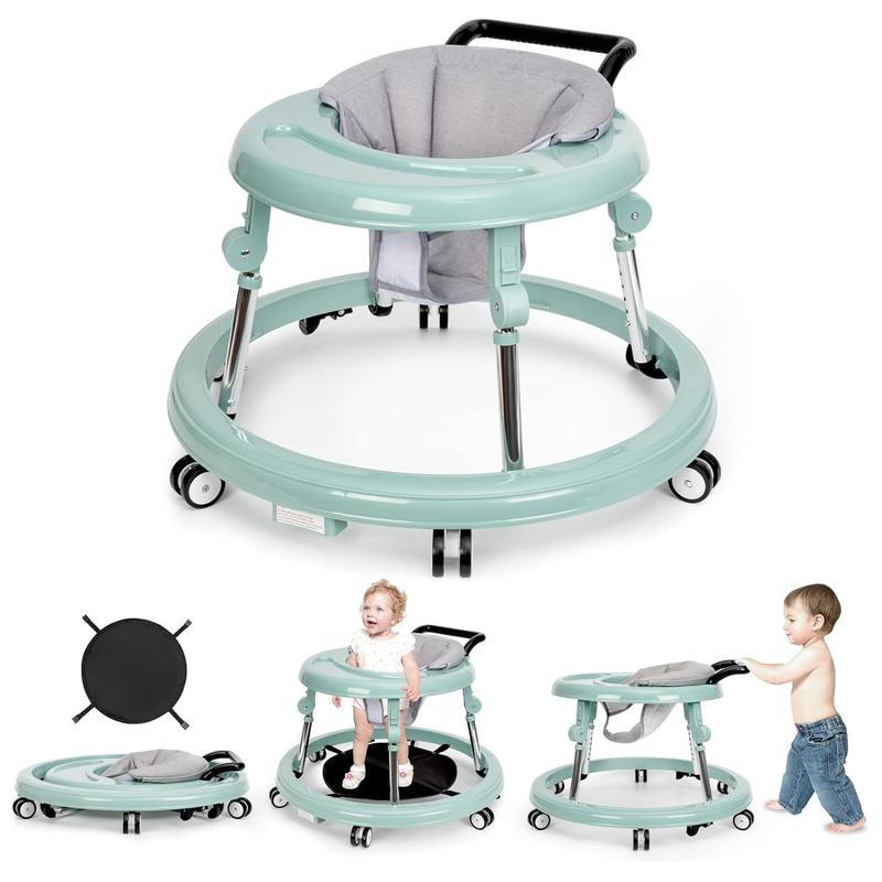 Baby Walker Foldable with Wheels, 9 Adjustable Heights, 7–18 Months