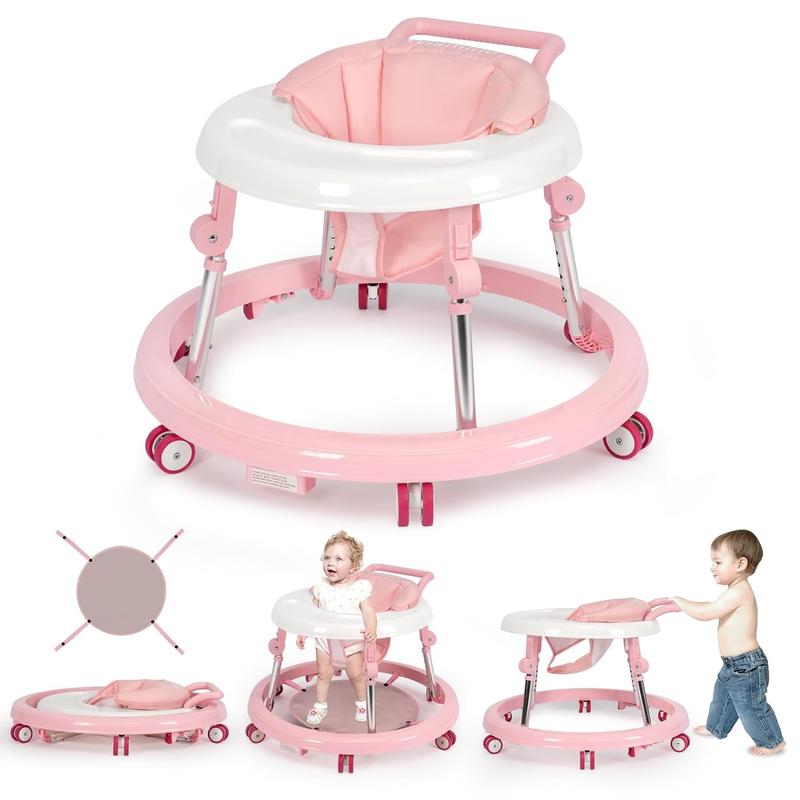 Baby Walker Foldable with Wheels, 9 Adjustable Heights, 7–18 Months