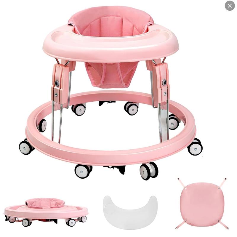 1-Touch Foldable Anti Fall Baby Walker, 7 Adjustable Heights, Portable Design, Anti-Rollover, Music Toy