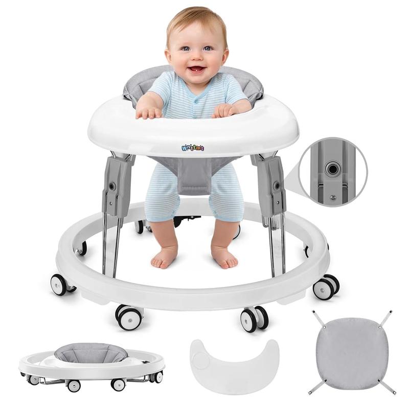 1-Touch Foldable Anti Fall Baby Walker, 7 Adjustable Heights, Portable Design, Anti-Rollover, Music Toy